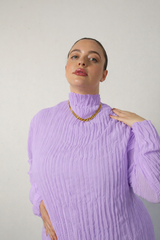 Esme Pleated Funnel Neck Top- Lavender