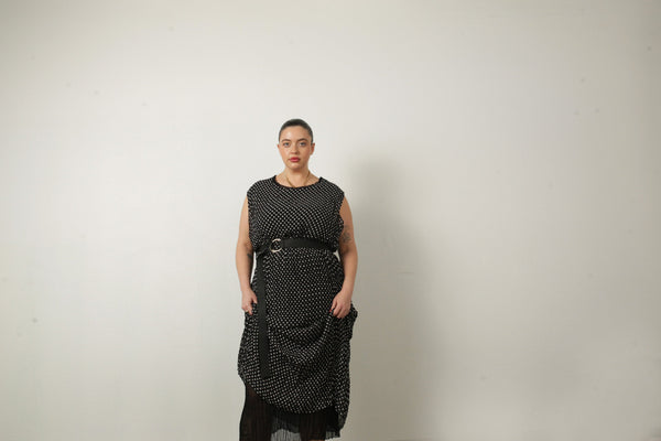Jaya Pleated Dress- Reversible Polka Dot / Black