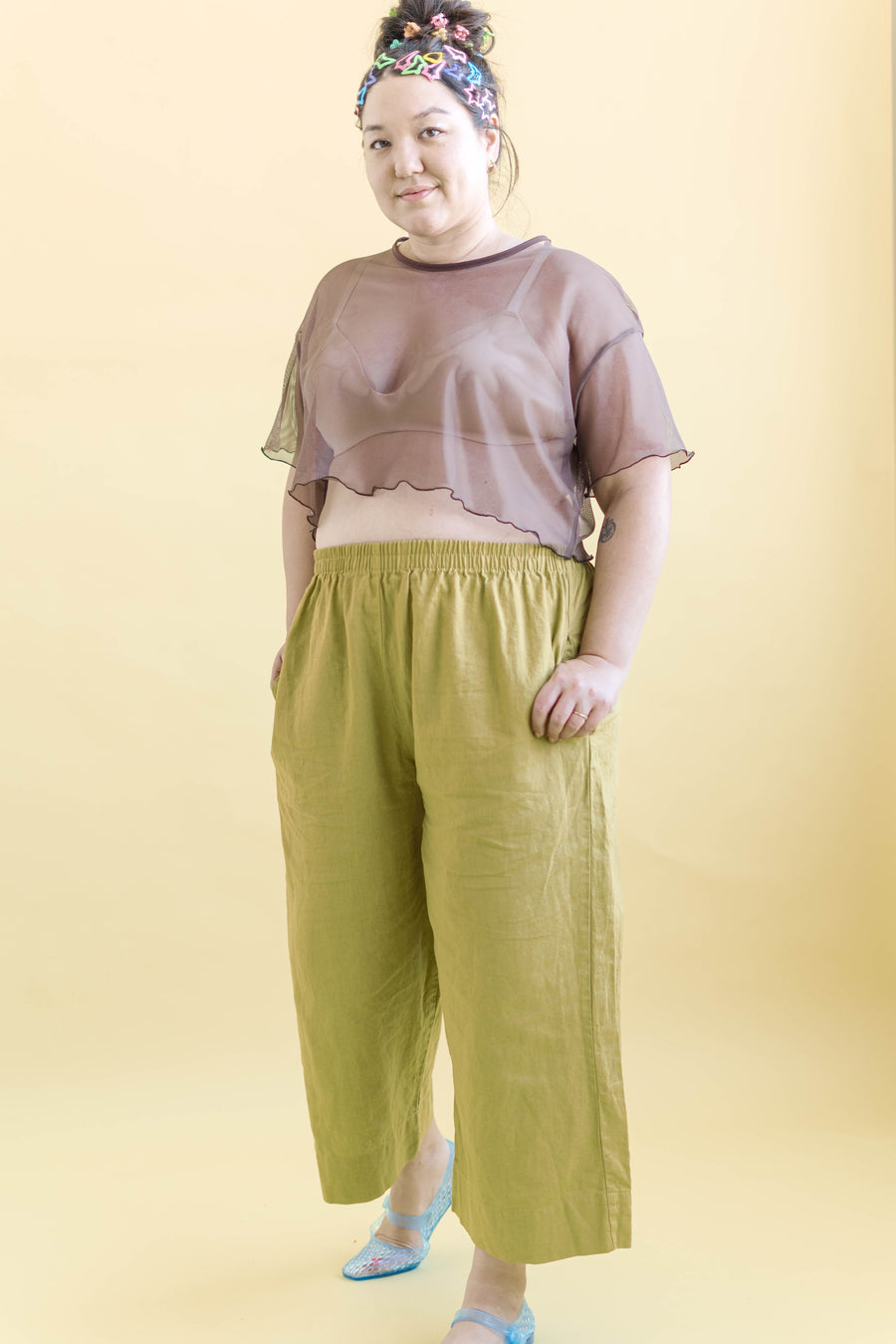 Nettle Studios Boxy Crop Top in Brown Sugar Mesh - plus size crop top, product view