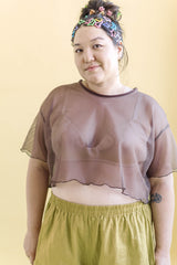 Nettle Studios Boxy Crop Top in Brown Sugar Mesh - plus size crop top, product view