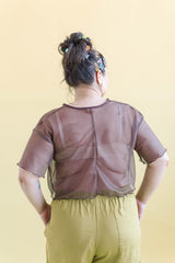 Nettle Studios Boxy Crop Top in Brown Sugar Mesh - plus size crop top, product view