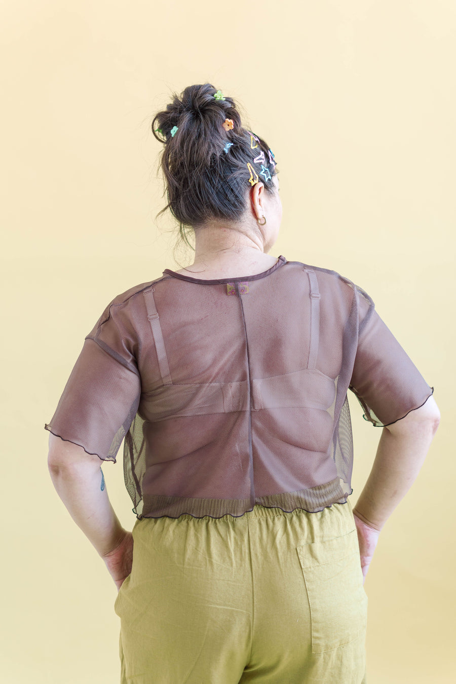 Nettle Studios Boxy Crop Top in Brown Sugar Mesh - plus size crop top, product view