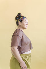 Nettle Studios Boxy Crop Top in Brown Sugar Mesh - plus size crop top, product view