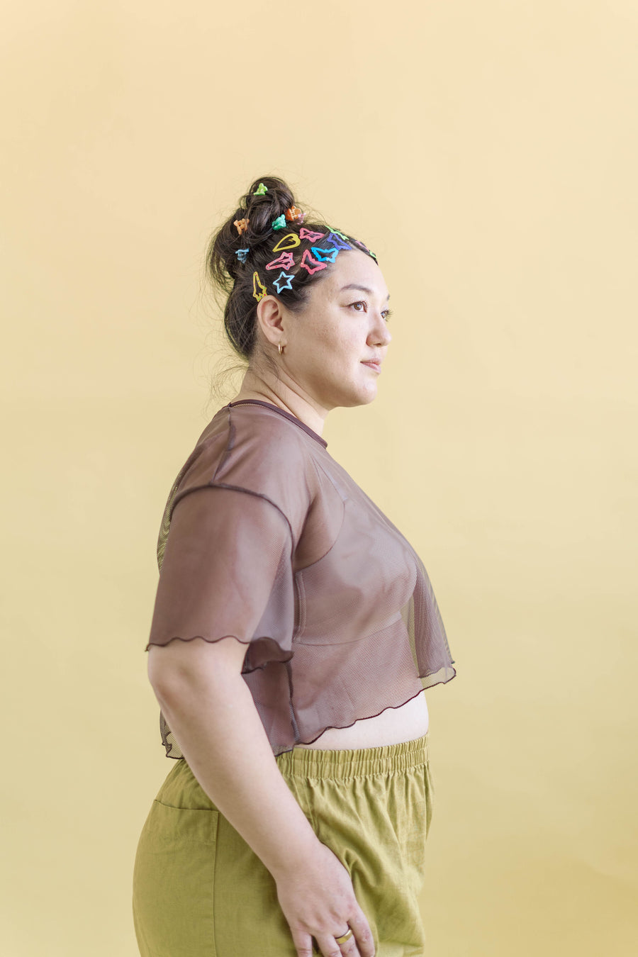 Nettle Studios Boxy Crop Top in Brown Sugar Mesh - plus size crop top, product view