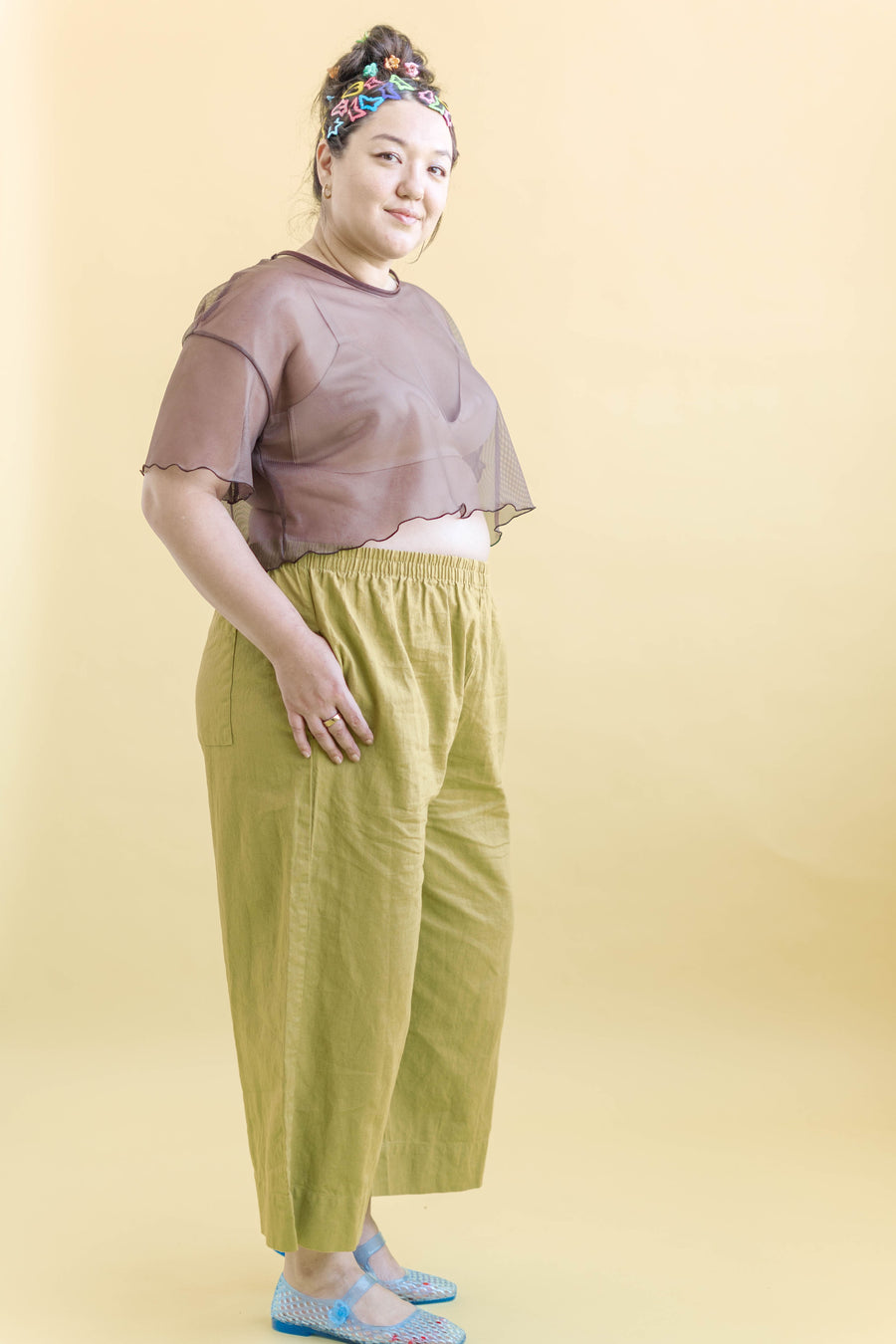 Nettle Studios Boxy Crop Top in Brown Sugar Mesh - plus size crop top, product view