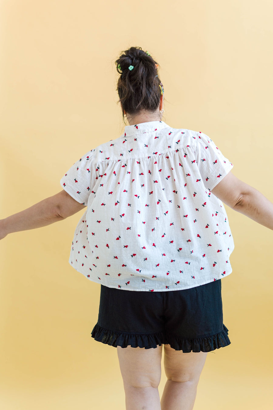Nettle Studios Button Mushroom Top in White Cherry Cotton - plus size top, product view