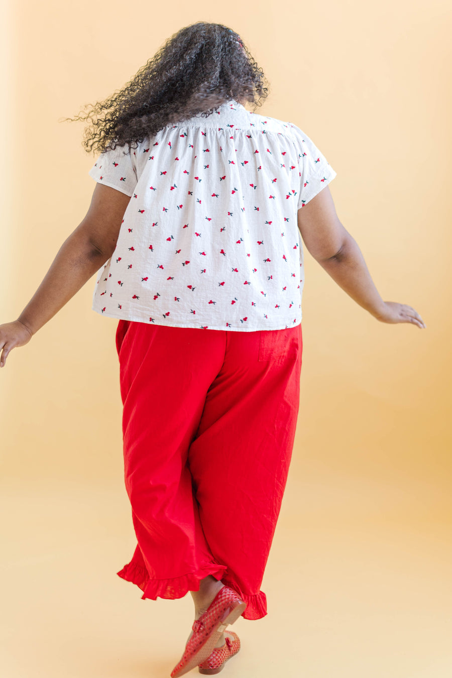 Nettle Studios Button Mushroom Top in White Cherry Cotton - plus size top, product view