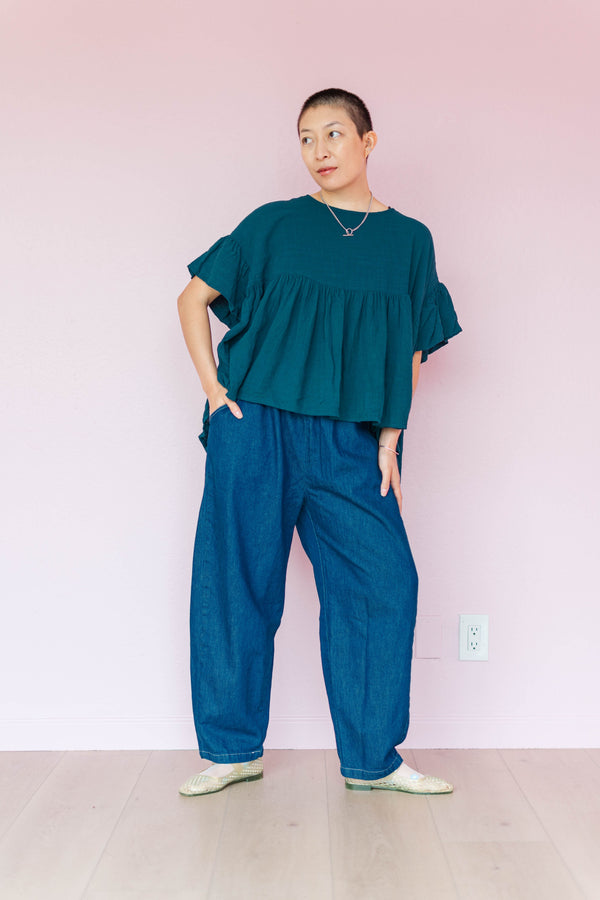 Nettle Studios Denim Barrel Pant - plus size barrel pant, product view