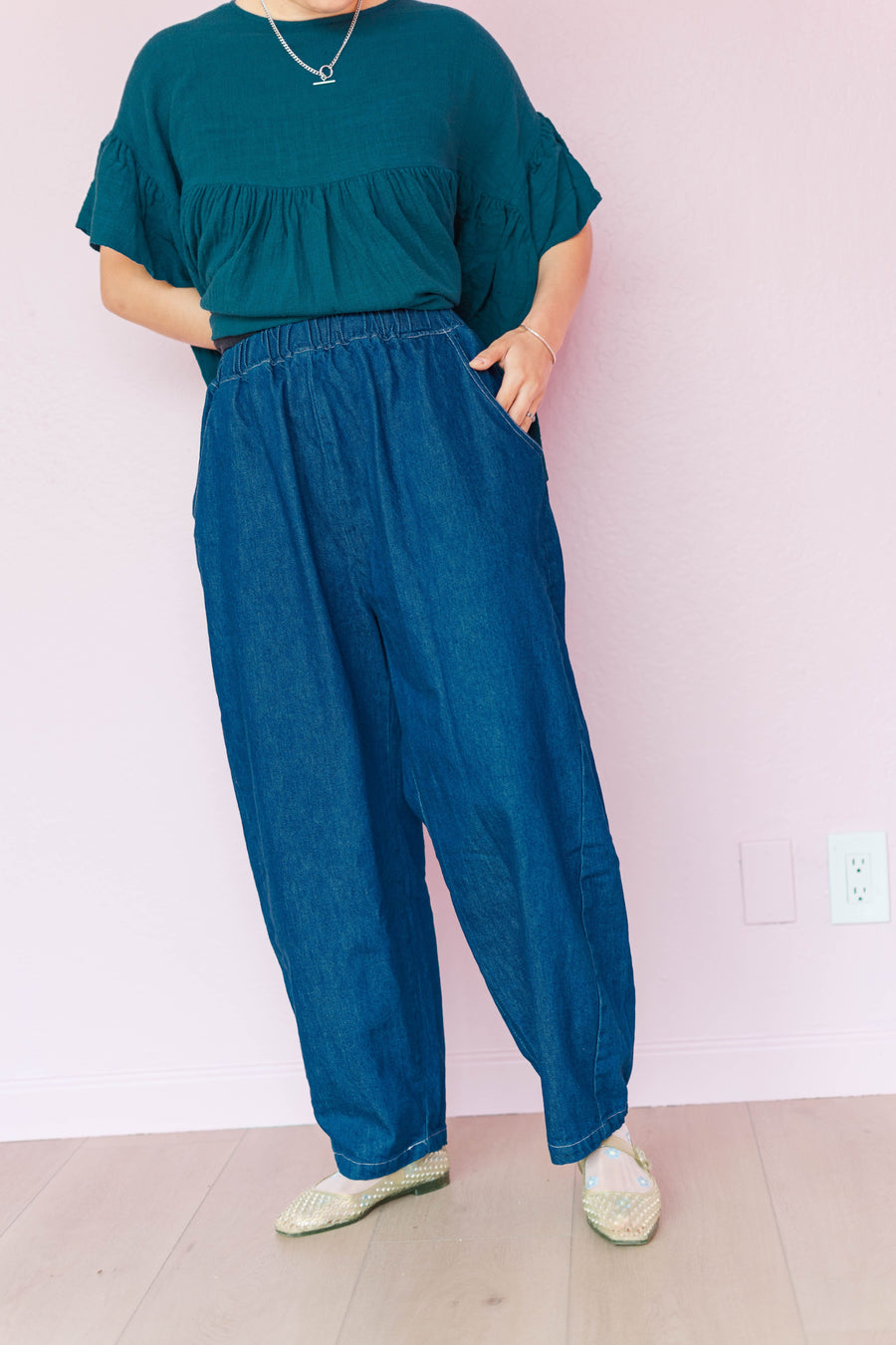 Nettle Studios Denim Barrel Pant - plus size barrel pant, product view