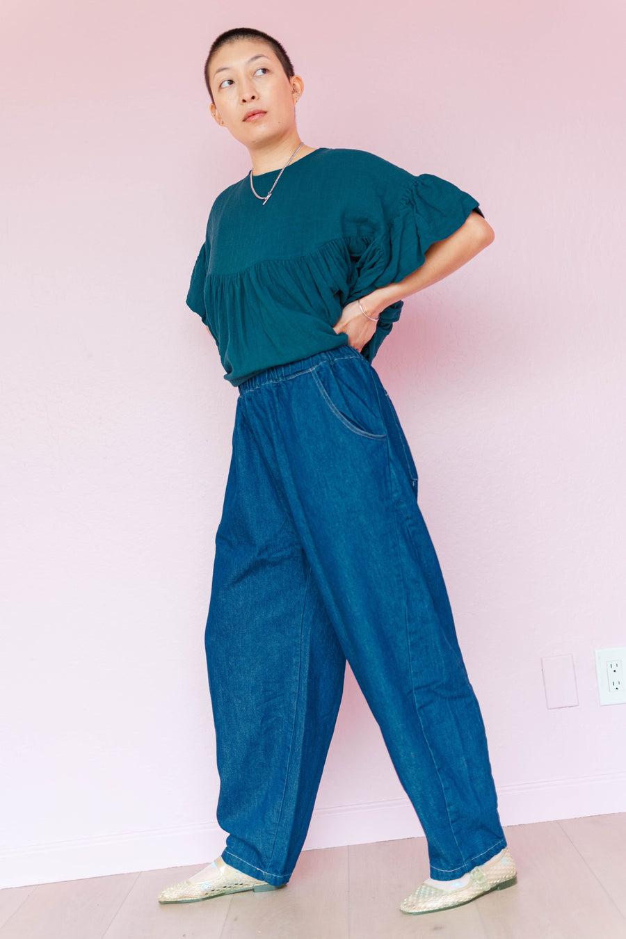 Nettle Studios Denim Barrel Pant - plus size barrel pant, product view