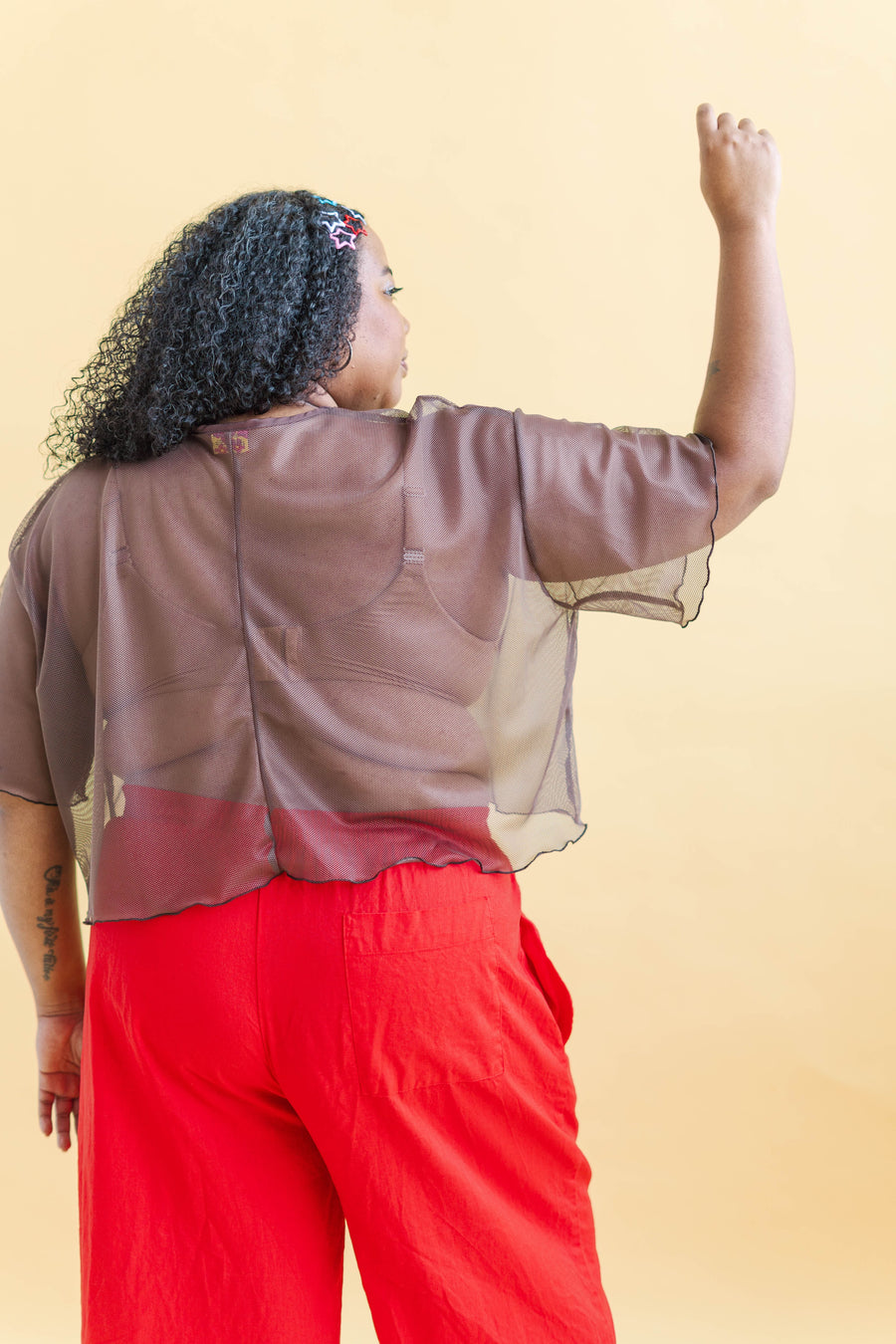 Nettle Studios Boxy Crop Top in Espresso Mesh - plus size crop top, product view