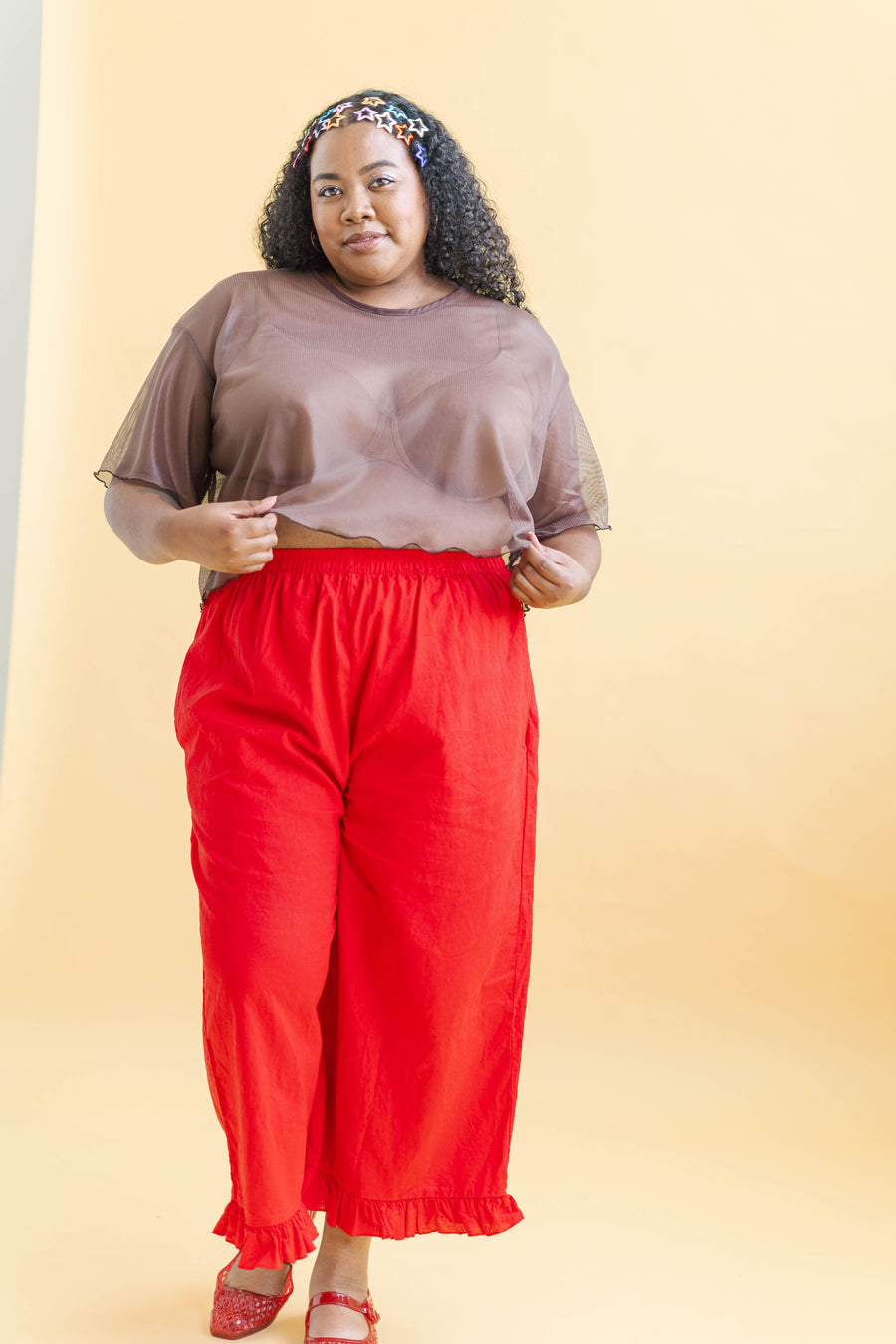 Nettle Studios Boxy Crop Top in Espresso Mesh - plus size crop top, product view