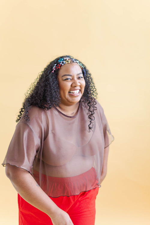 Nettle Studios Boxy Crop Top in Espresso Mesh - plus size crop top, product view