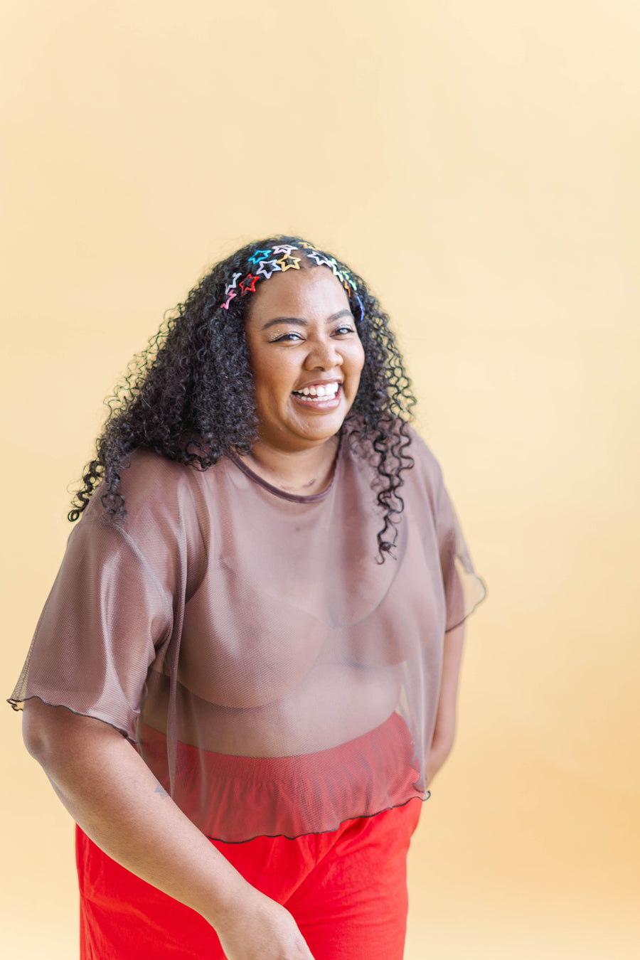 Nettle Studios Boxy Crop Top in Espresso Mesh - plus size crop top, product view