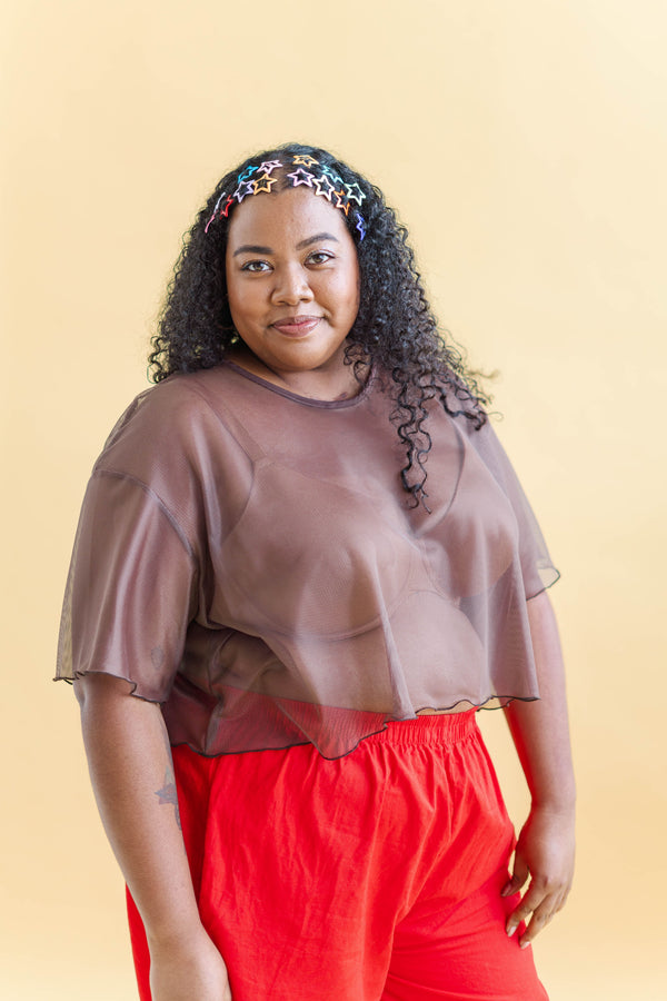 Nettle Studios Boxy Crop Top in Espresso Mesh - plus size crop top, product view