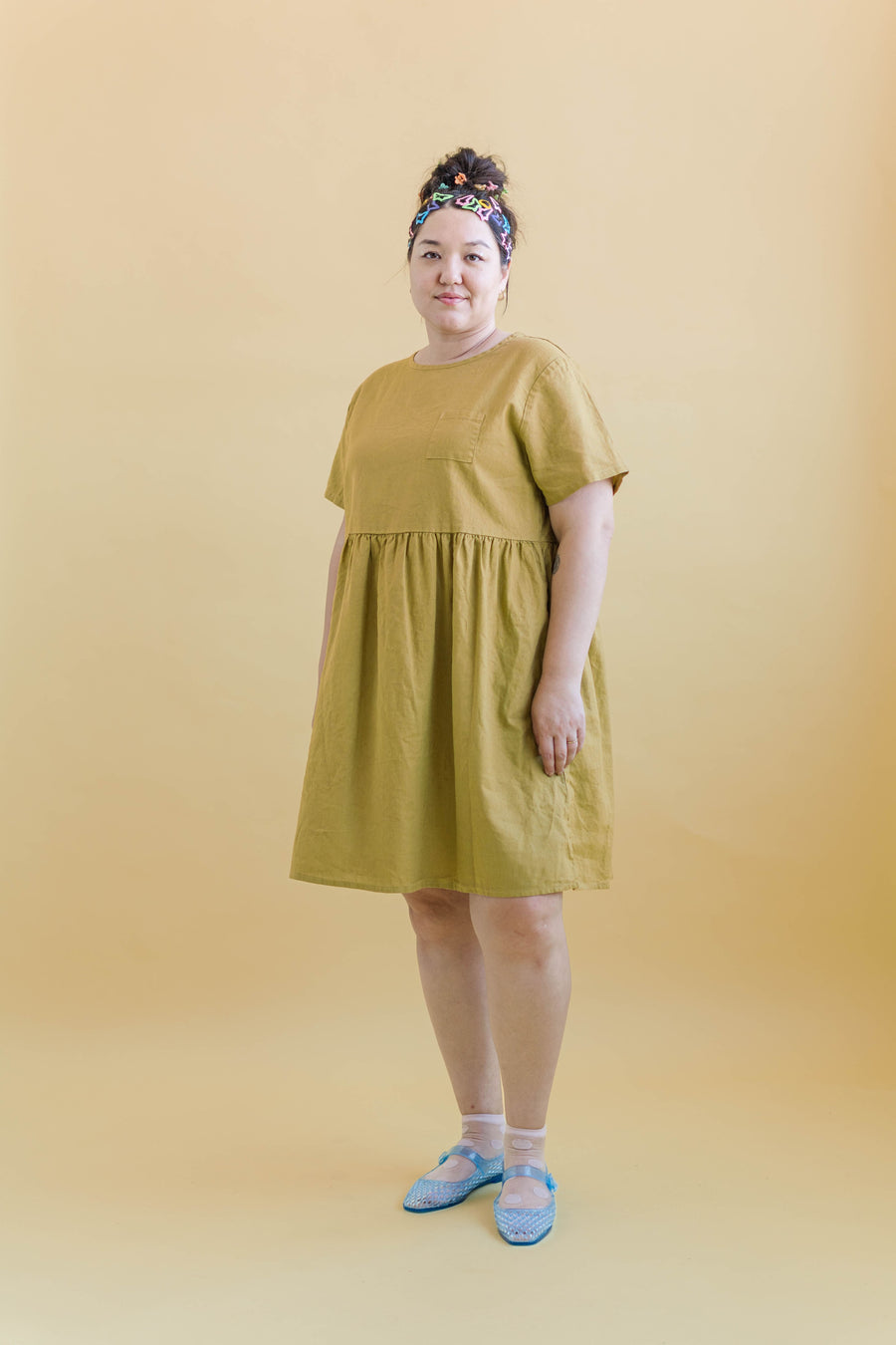 Nettle Studios Chartreuse Linen Everyday Dress - plus size dress, product view