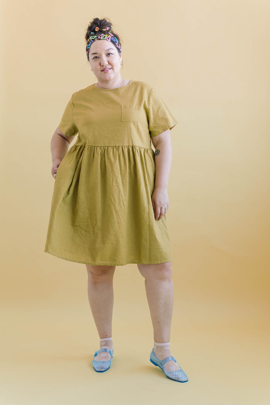 Nettle Studios Chartreuse Linen Everyday Dress - plus size dress, product view