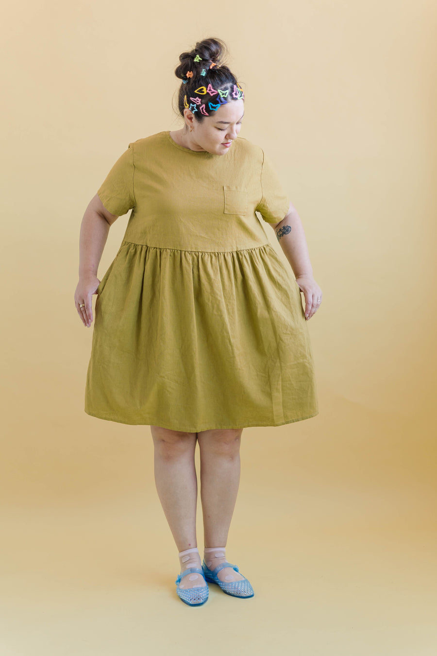 Nettle Studios Chartreuse Linen Everyday Dress - plus size dress, product view