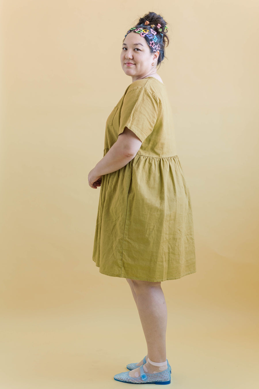 Nettle Studios Chartreuse Linen Everyday Dress - plus size dress, product view