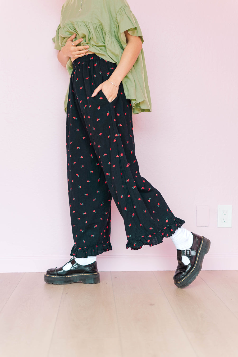 Nettle Studios Black Cherry Cotton Ruffle Pants - plus size ruffle pant, product view