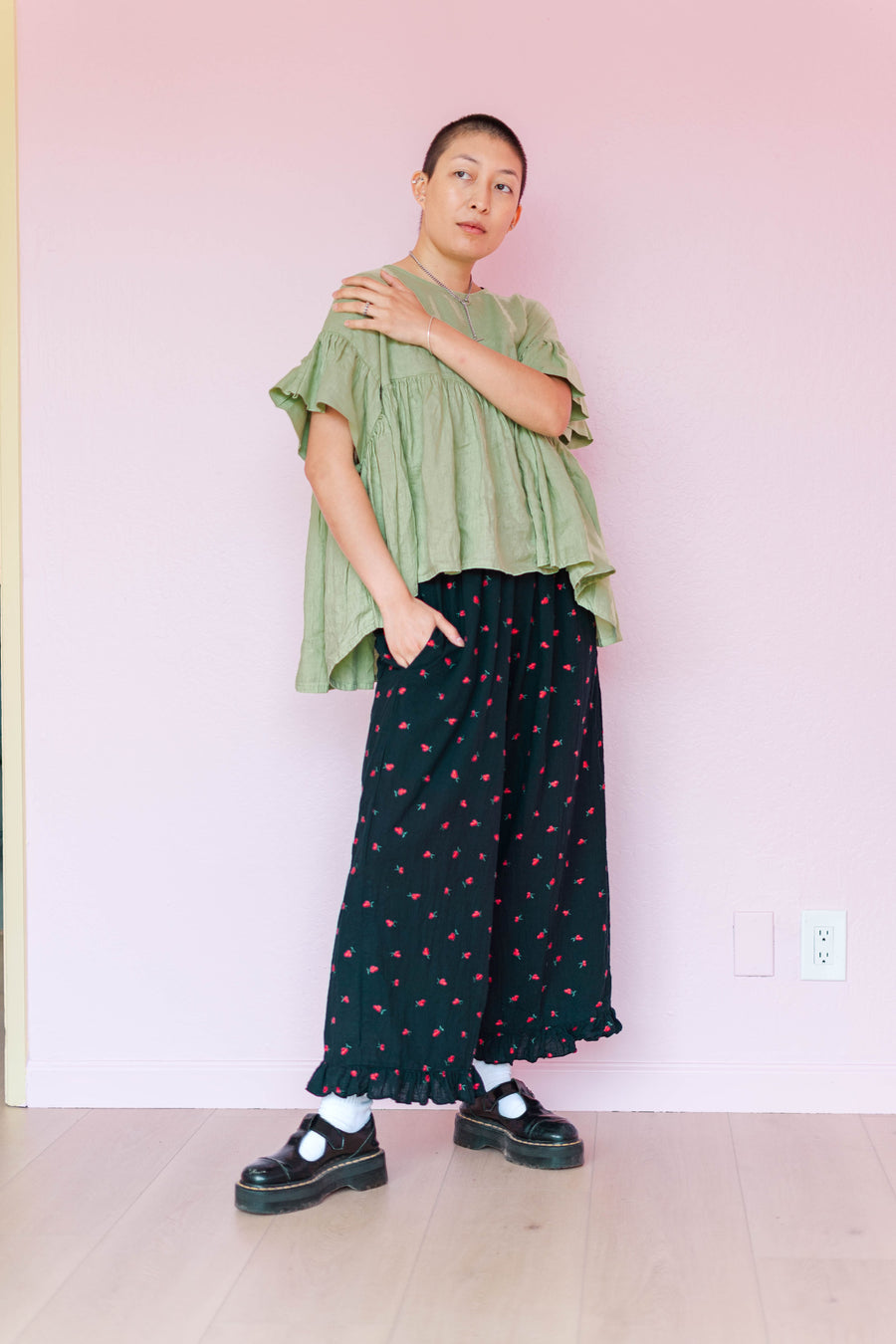 Nettle Studios Black Cherry Cotton Ruffle Pants - plus size ruffle pant, product view