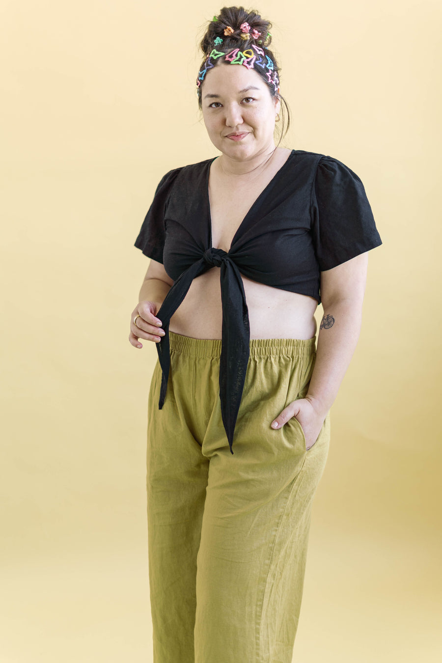 Nettle Studios Tied Top in Black Linen - plus size top, product view
