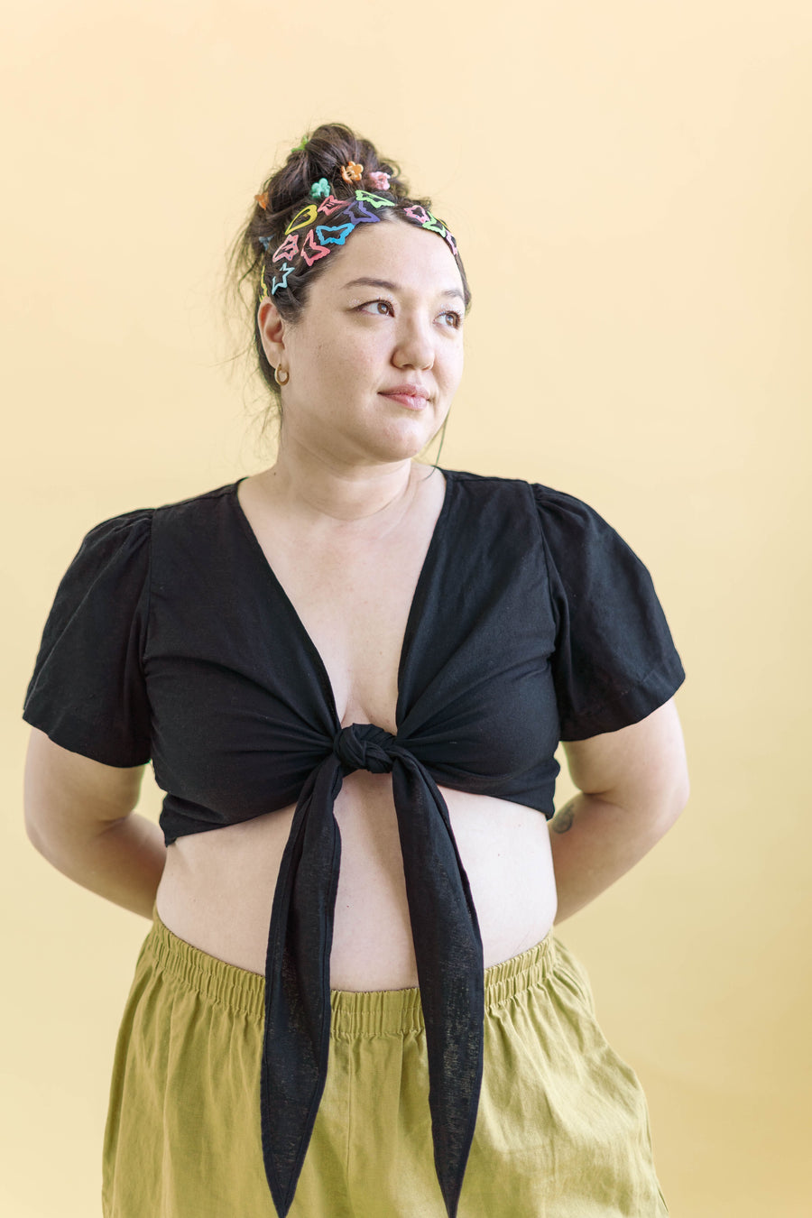 Nettle Studios Tied Top in Black Linen - plus size top, product view
