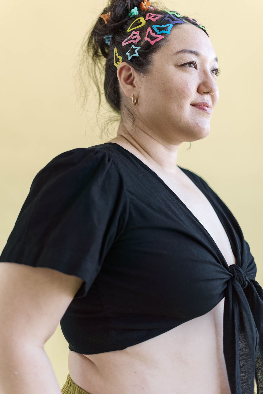 Nettle Studios Tied Top in Black Linen - plus size top, product view