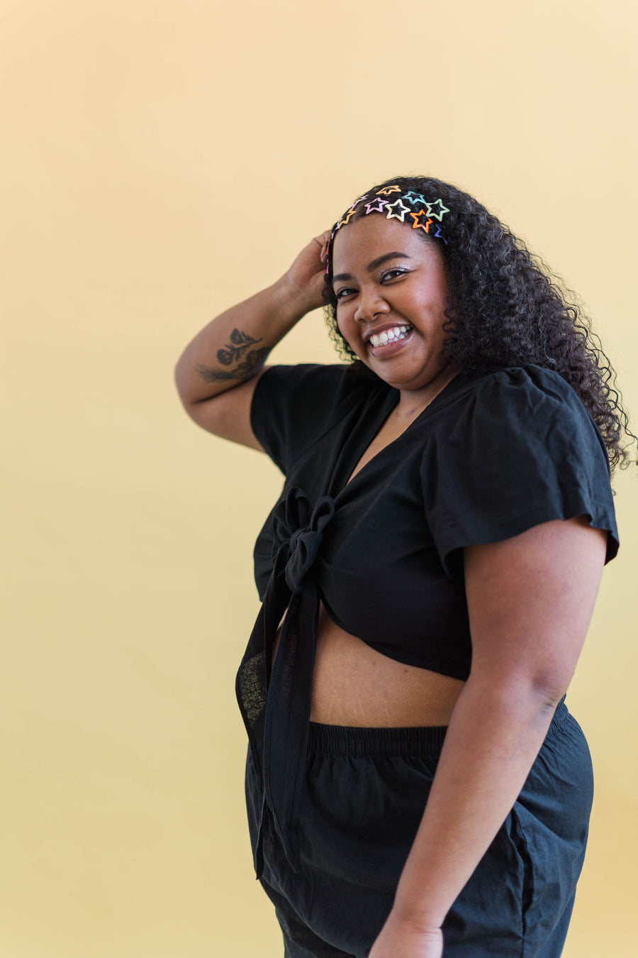 Nettle Studios Tied Top in Black Linen - plus size top, product view