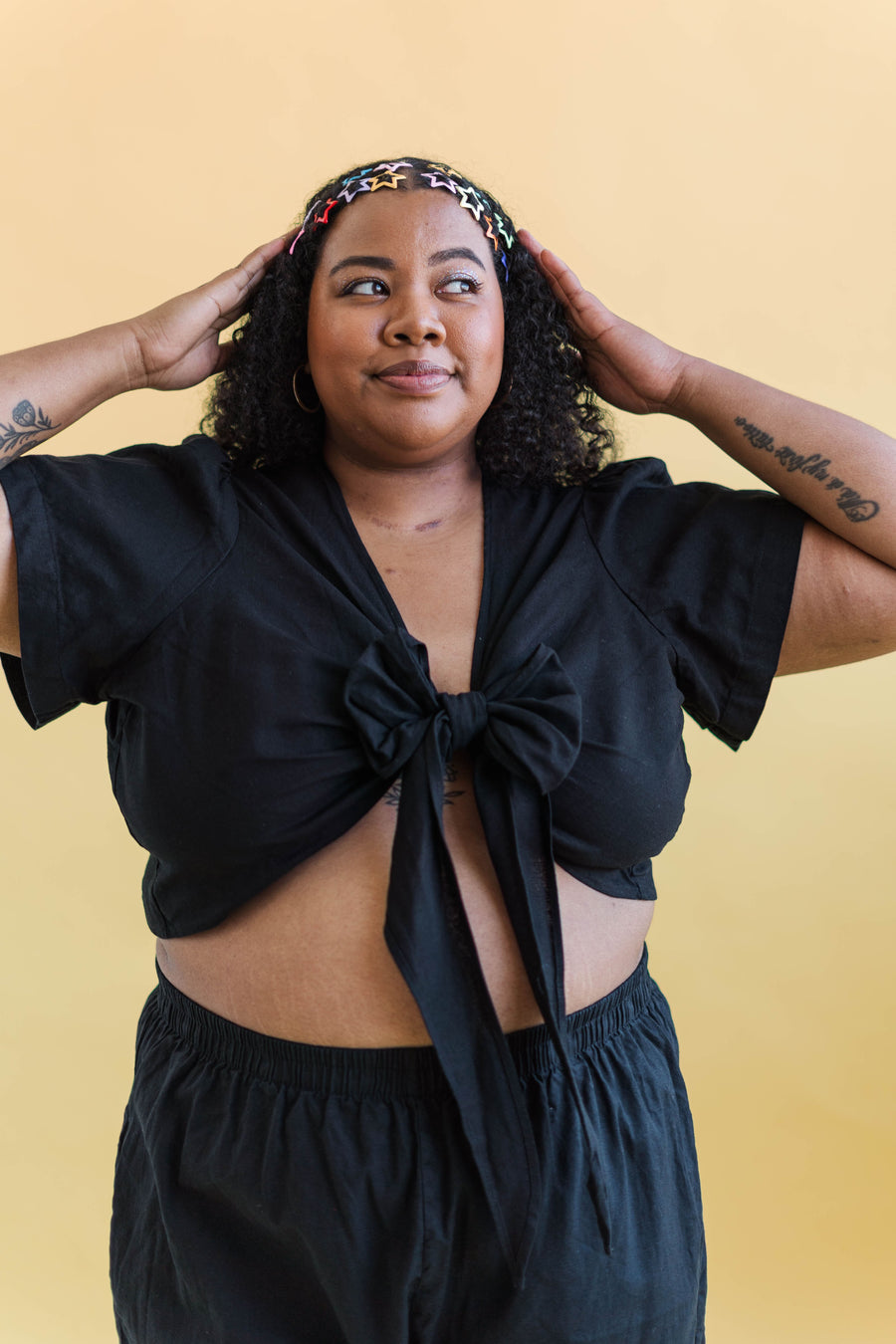 Nettle Studios Tied Top in Black Linen - plus size top, product view