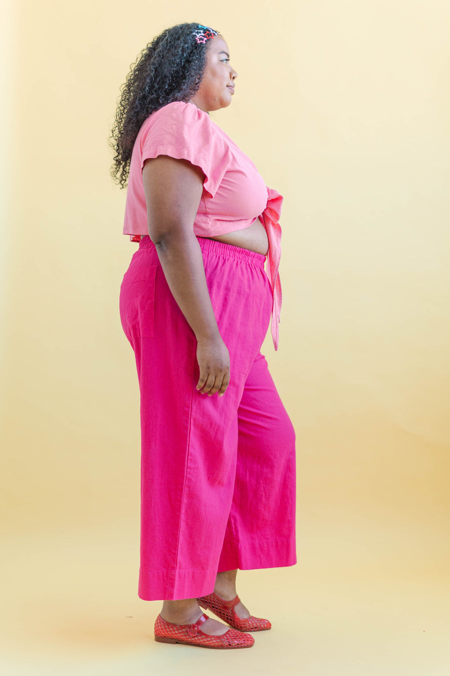 Nettle Studios Bubblegum Linen Tied Top - plus size top, product view