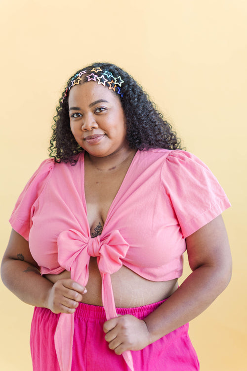 Nettle Studios Bubblegum Linen Tied Top - plus size top, product view