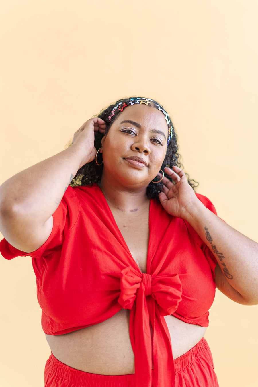 Nettle Studios Tied Top in Cherry Linen - plus size top, product view