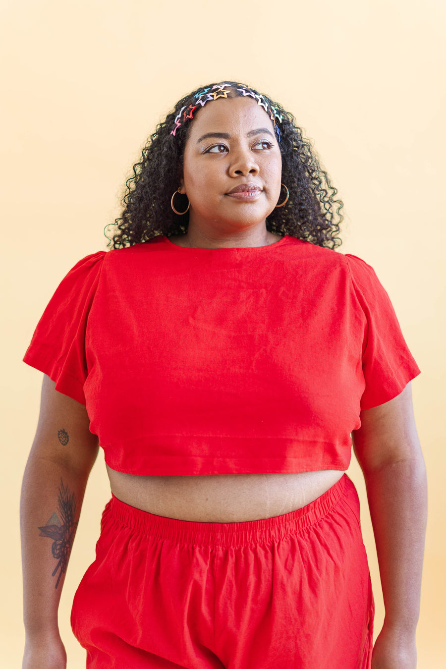 Nettle Studios Tied Top in Cherry Linen - plus size top, product view