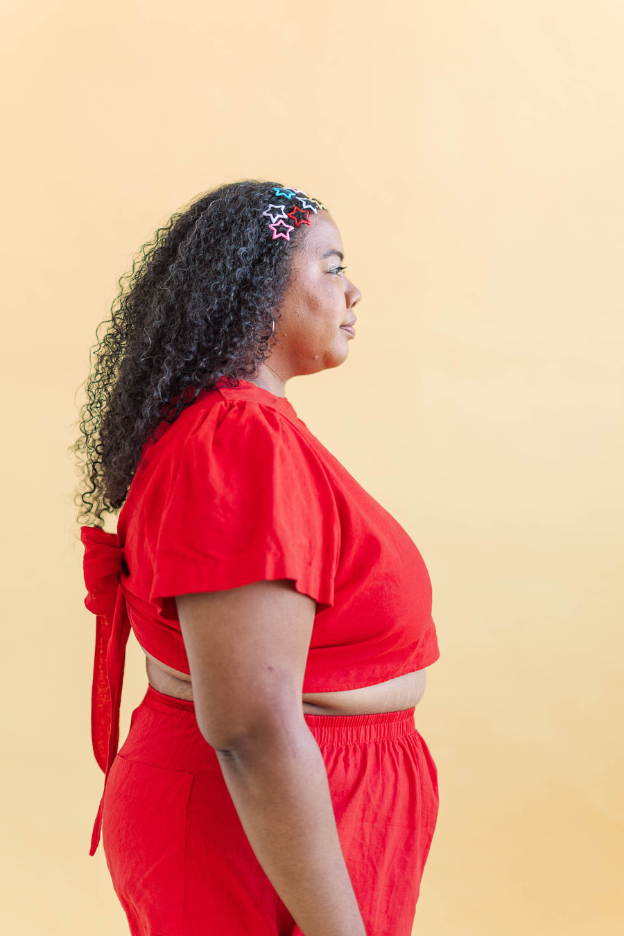 Nettle Studios Tied Top in Cherry Linen - plus size top, product view