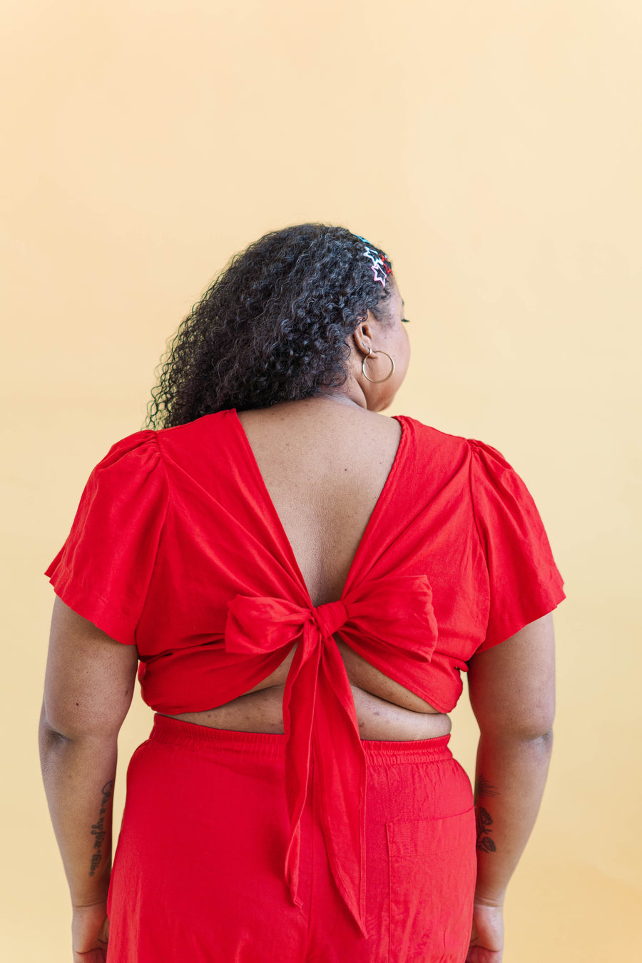 Nettle Studios Tied Top in Cherry Linen - plus size top, product view