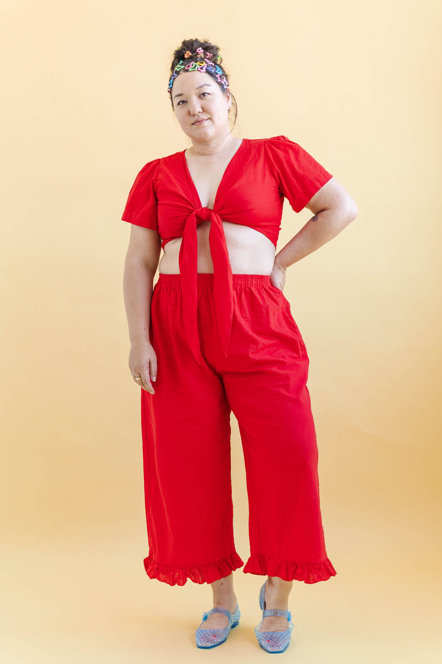 Nettle Studios Tied Top in Cherry Linen - plus size top, product view
