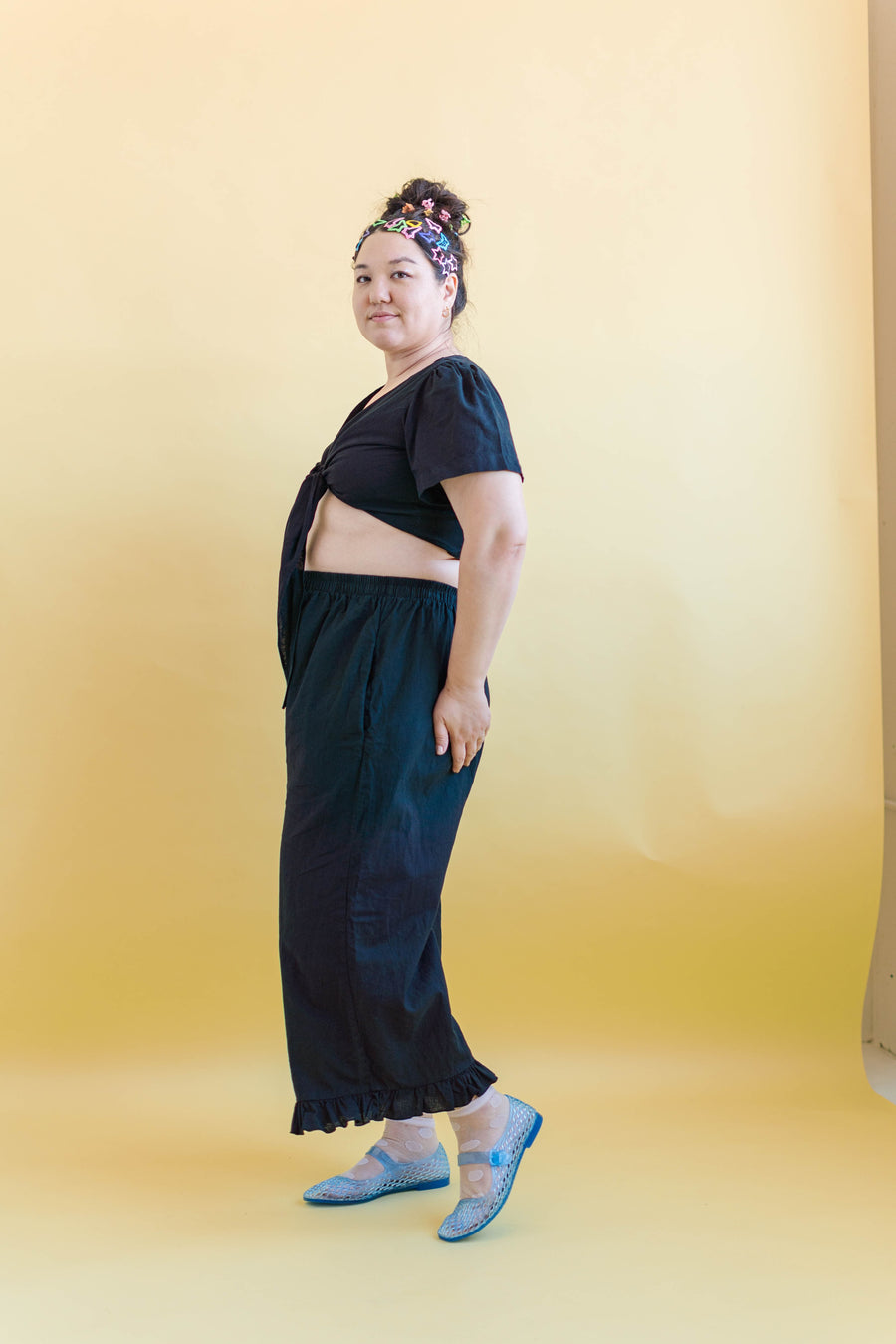 Nettle Studios Tied Top in Black Linen - plus size top, product view