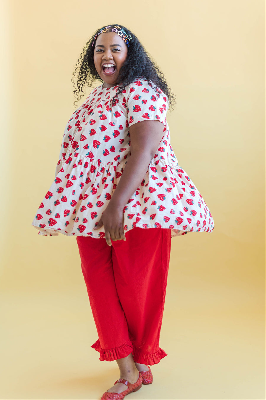 Nettle Studios Strawberry Cotton Poplin Tiered Mini Dress - plus size mini dress, product view