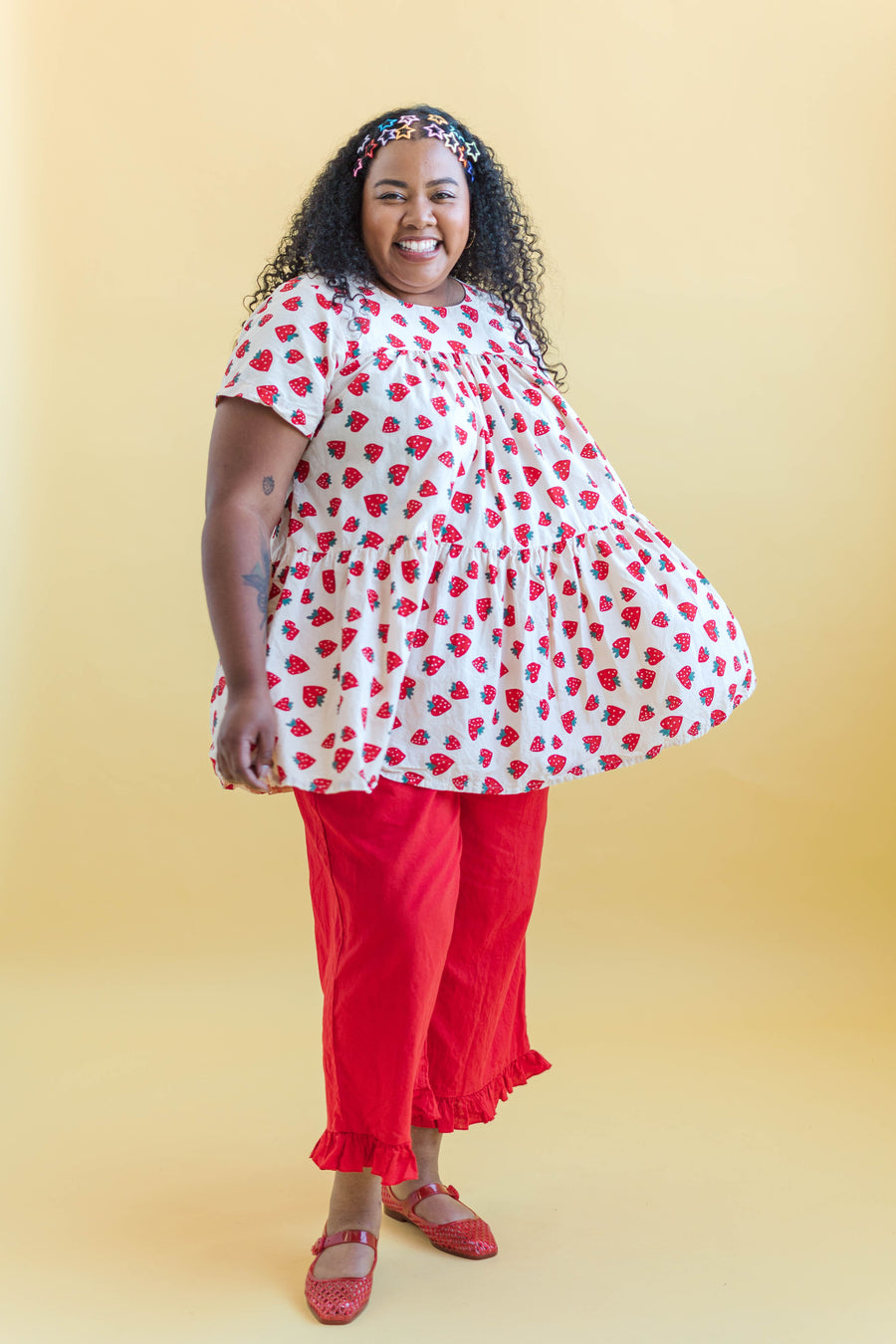 Nettle Studios Strawberry Cotton Poplin Tiered Mini Dress - plus size mini dress, product view