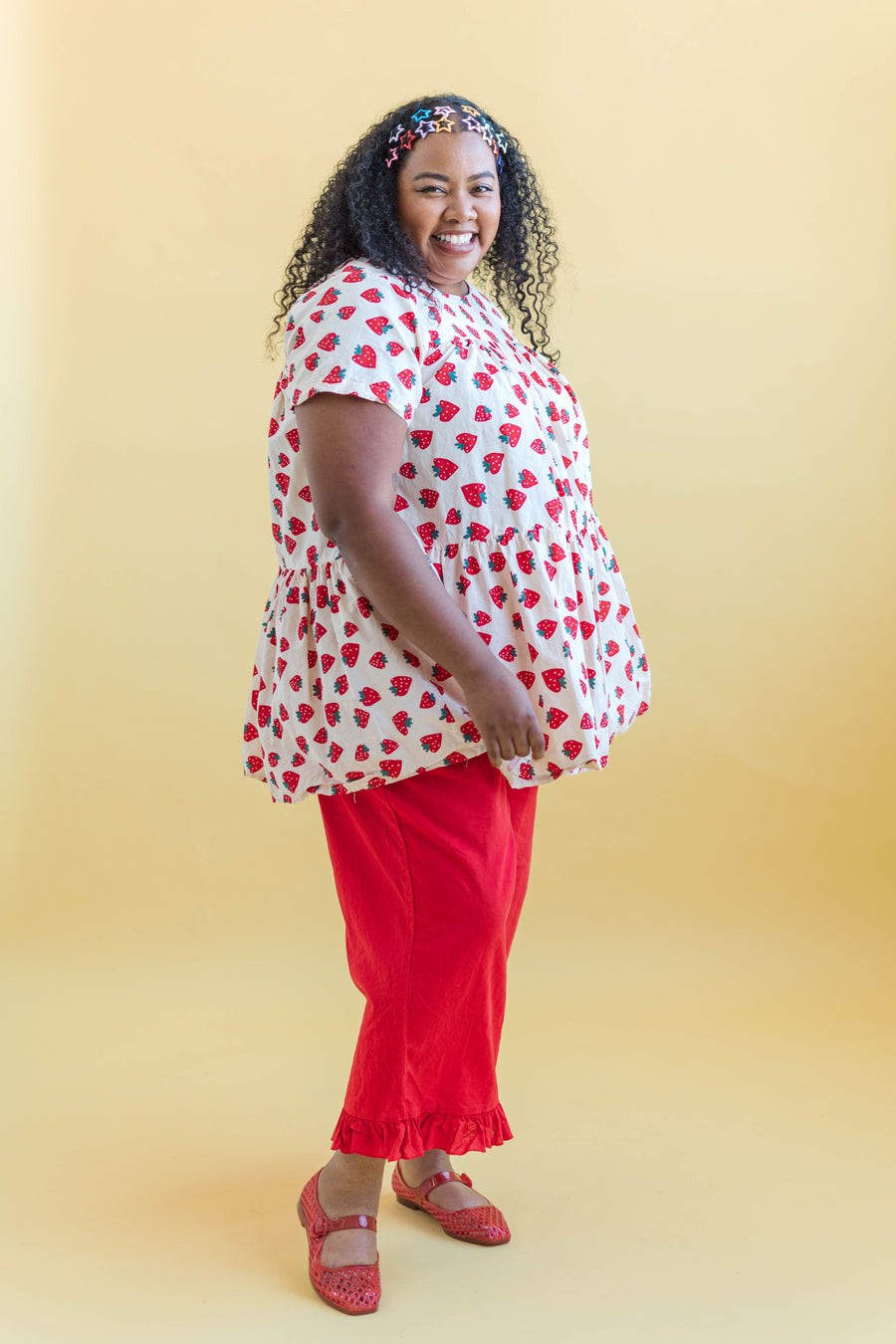 Nettle Studios Strawberry Cotton Poplin Tiered Mini Dress - plus size mini dress, product view