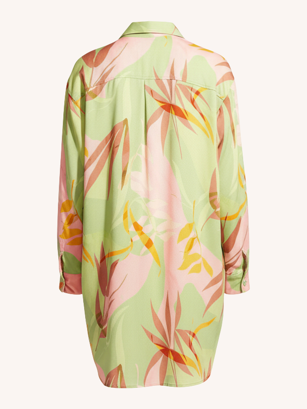 Nomads Swimwear Sol Button-Up Shirt Dress in Birds of Paradise - size inclusive swimwear on size inclusive model, back view