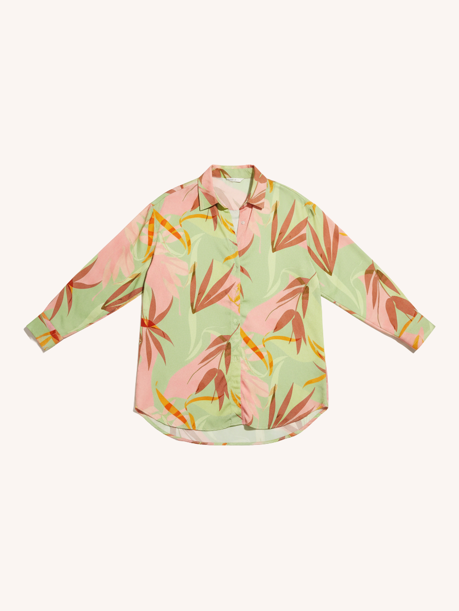 Nomads Swimwear Sol Button-Up Shirt Dress in Birds of Paradise - size inclusive swimwear on size inclusive model, front view
