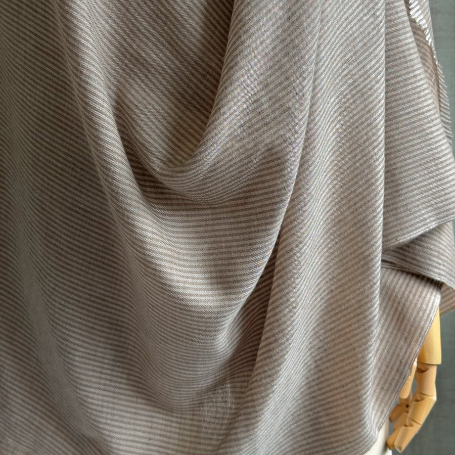 Fyoli Fyoli Pashmina Wool Natural Taupe and Brown Striped Wrap in Taupe Brown - women's artisan scarf