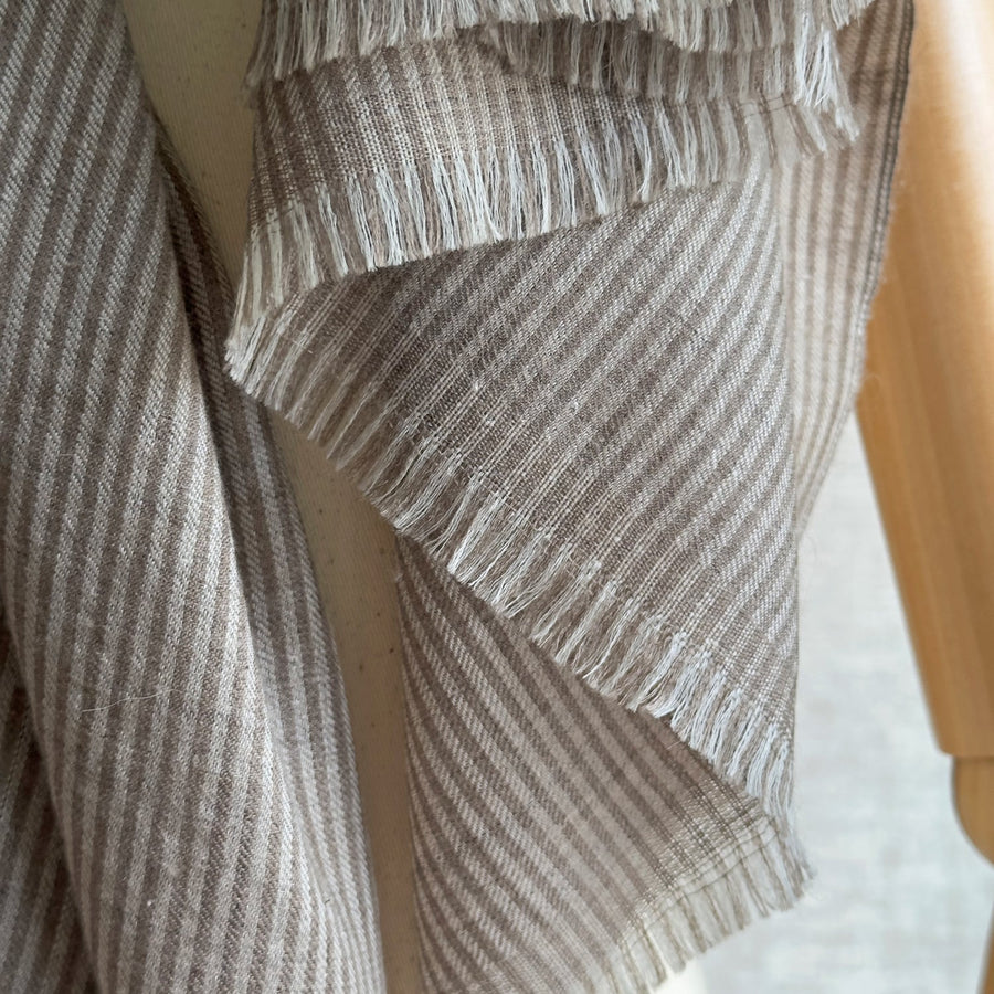 Fyoli Fyoli Pashmina Wool Natural Taupe and Brown Striped Wrap in Taupe Brown - women's artisan scarf