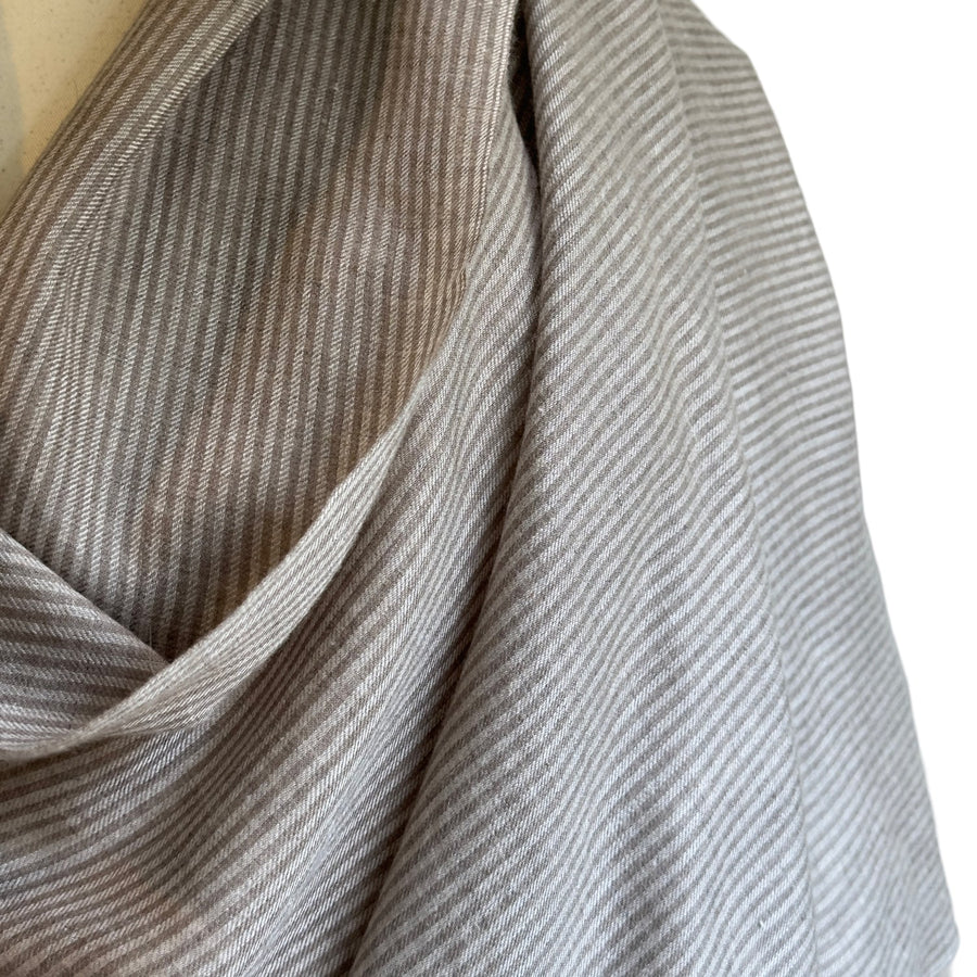 Fyoli Fyoli Pashmina Wool Natural Taupe and Brown Striped Wrap in Taupe Brown - women's artisan scarf