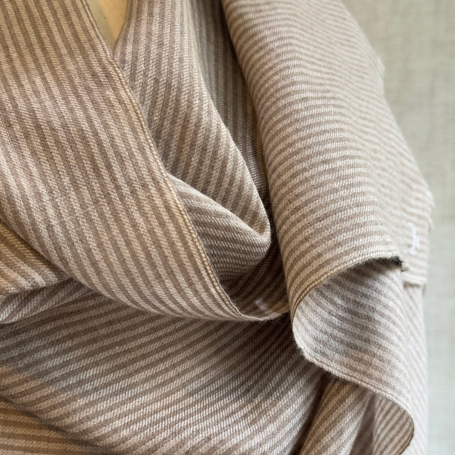 Fyoli Fyoli Pashmina Wool Natural Taupe and Brown Striped Wrap in Taupe Brown - women's artisan scarf