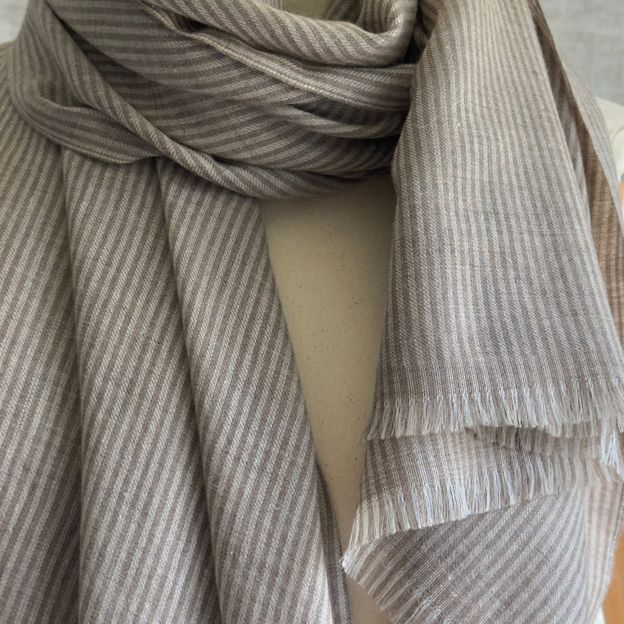 Fyoli Fyoli Pashmina Wool Natural Taupe and Brown Striped Wrap in Taupe Brown - women's artisan scarf