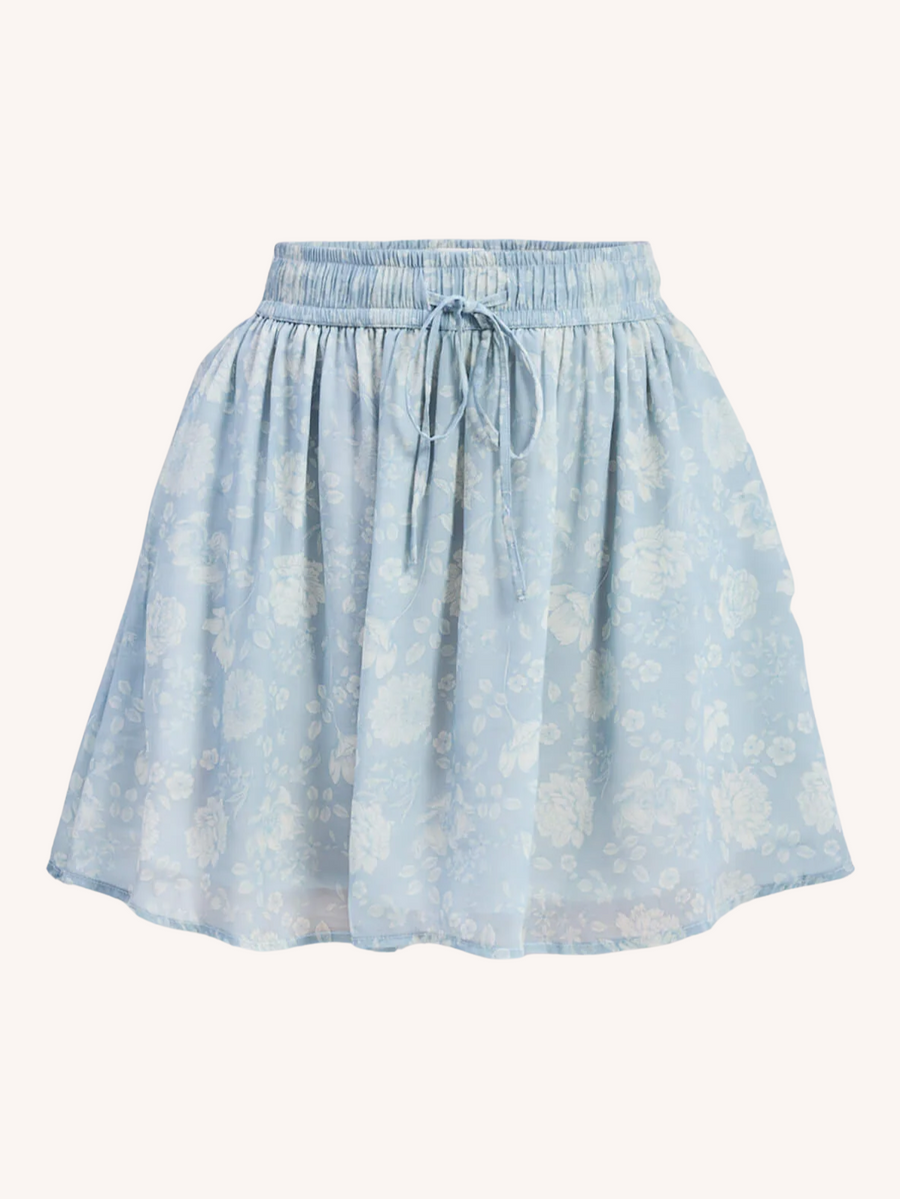 Reistor Drawstring Short Skirt in Blue Florals - plus size skirt, front view