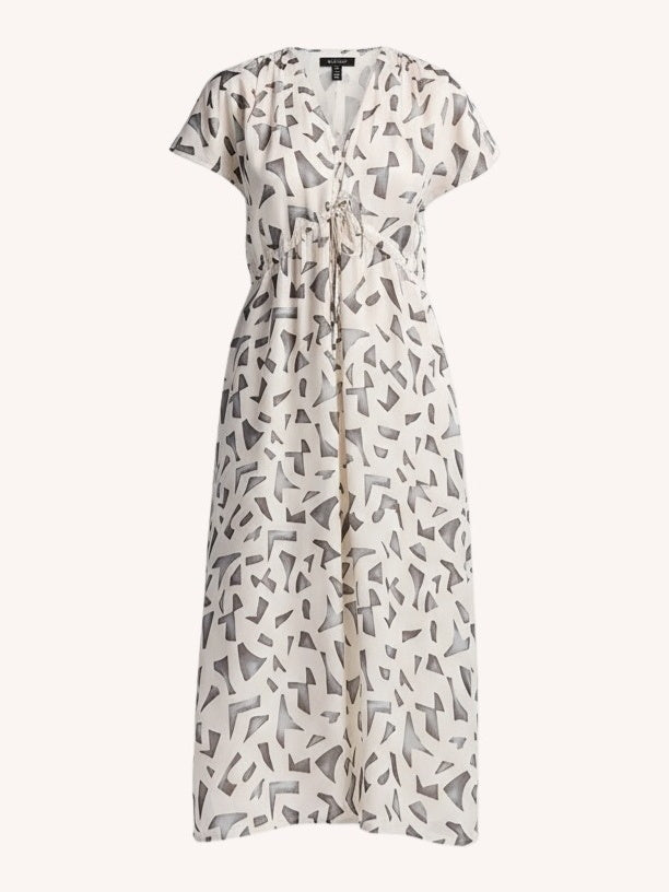 Reistor Gathered Maxi Dress with Side Slits in Mosaic - plus size maxi dress, front view